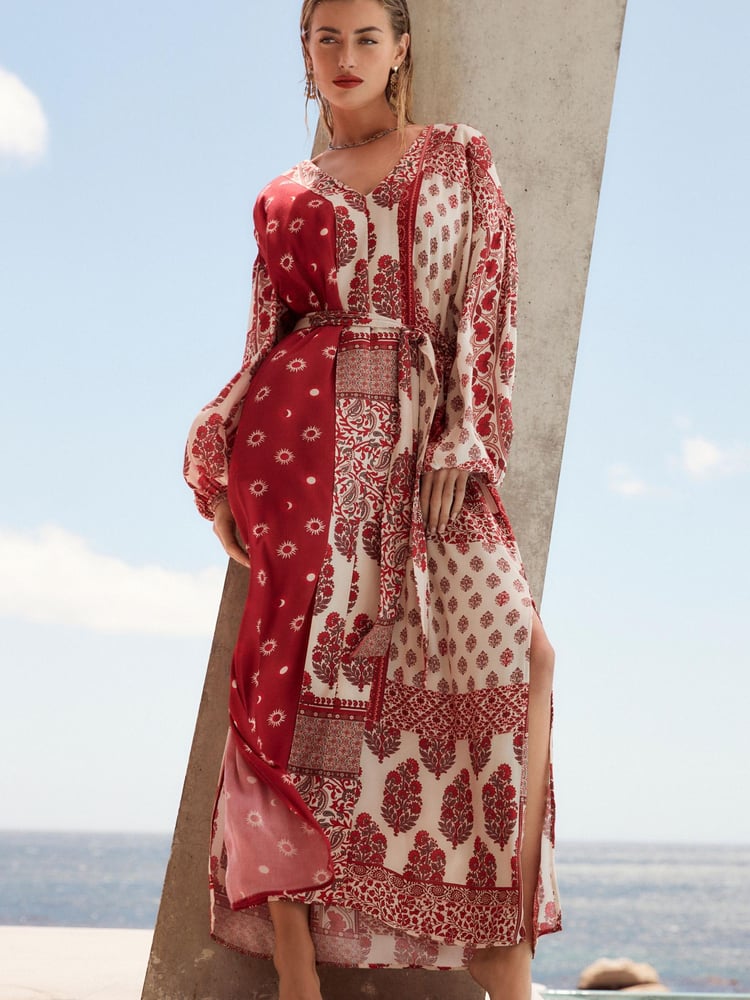 Red Summer Maxi Kaftan Dress - Image 1 of 6