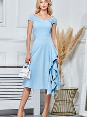Jolie Moi Light Blue Desiree Frill Fit & Flare Dress - Image 1 of 5