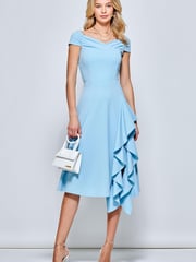 Jolie Moi Light Blue Desiree Frill Fit & Flare Dress - Image 4 of 5