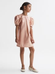 Reiss Pink Lexi 9-14 yrs Metallic Puff Sleeve Dress - Image 1 of 6