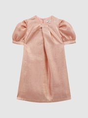 Reiss Pink Lexi 9-14 yrs Metallic Puff Sleeve Dress - Image 2 of 6