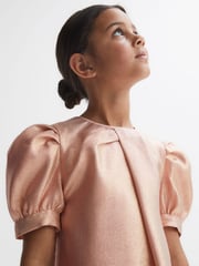 Reiss Pink Lexi 9-14 yrs Metallic Puff Sleeve Dress - Image 4 of 6