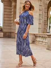 Sosandar Blue Cold Shoulder Midi Dress - Image 2 of 5
