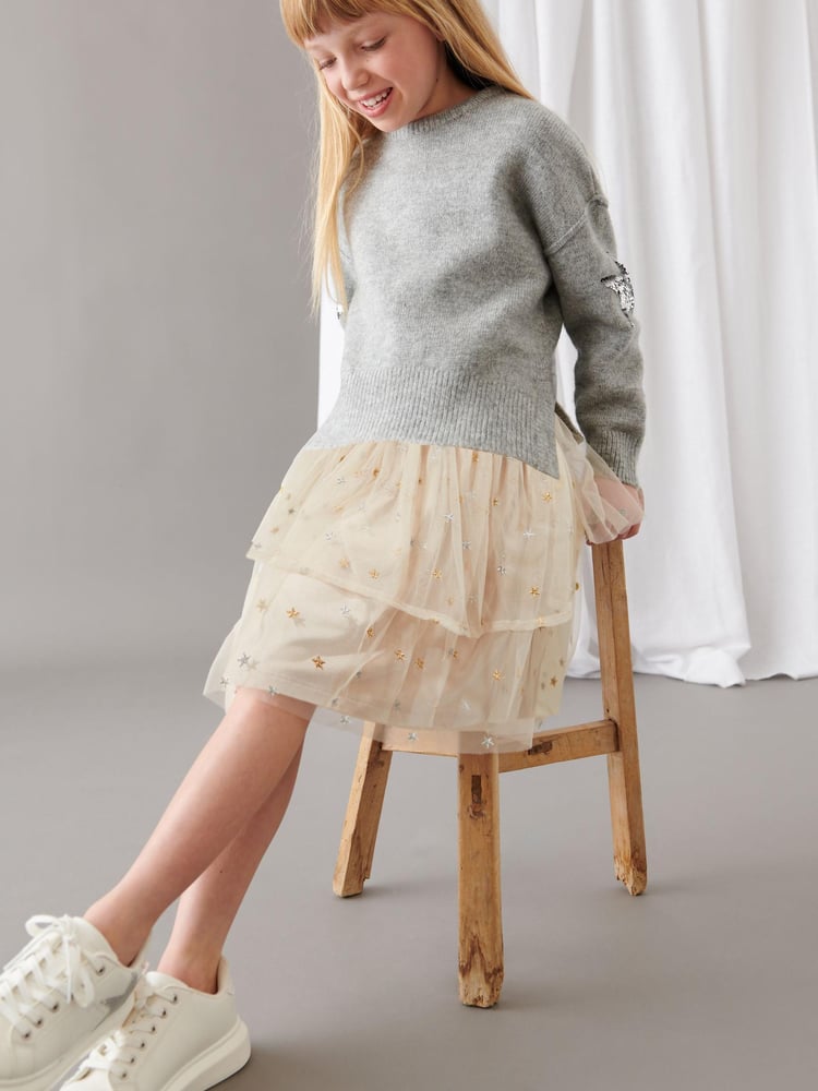 Mint Velvet Grey Star Jumper and Mesh Dress Set - Image 1 of 12