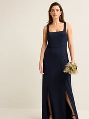 Navy Blue Square Neck Bridesmaid Maxi Dress - Image 1 of 7