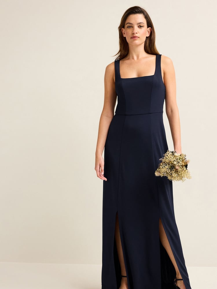 Navy Blue Square Neck Bridesmaid Maxi Dress - Image 1 of 7