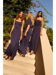 Navy Blue Square Neck Bridesmaid Maxi Dress - Image 2 of 7