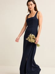 Navy Blue Square Neck Bridesmaid Maxi Dress - Image 3 of 7