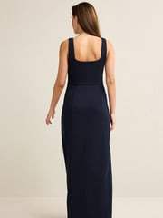 Navy Blue Square Neck Bridesmaid Maxi Dress - Image 4 of 7