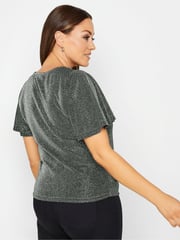 M&Co Silver M&Co Angel Sleeve Shimmer Wrap Blouse - Image 3 of 4