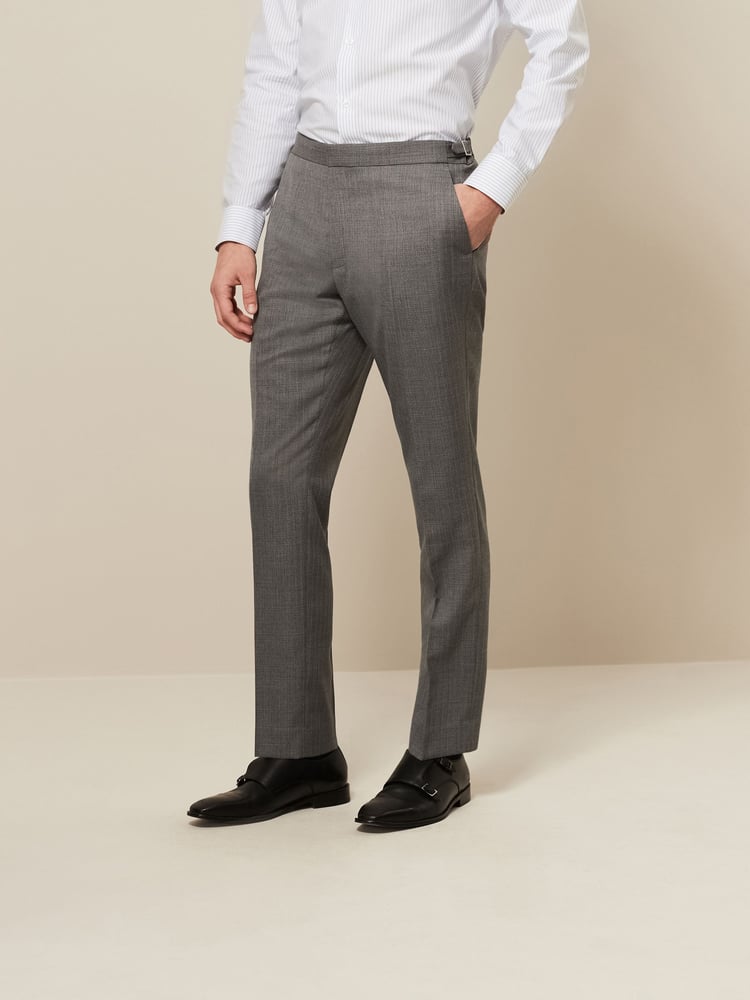 Light Grey Slim Fit Textured Wool Suit Trousers - Image 1 of 8