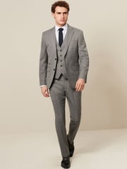 Light Grey Slim Fit Textured Wool Suit Trousers - Image 2 of 8