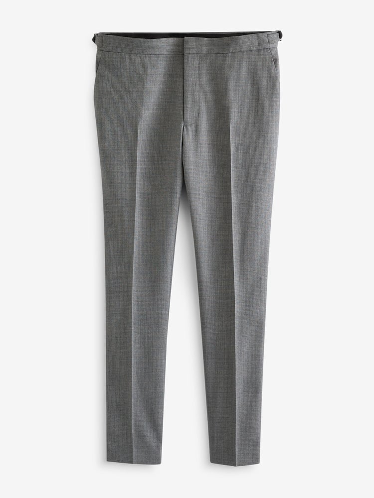 Light Grey Slim Fit Textured Wool Suit Trousers - Image 8 of 8