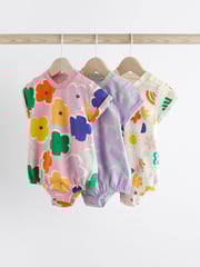 Multi Bright Print Baby T-Shirt Rompers 3 Pack - Image 1 of 12