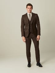 Brown Slim Fit Wool Blend Suit Trousers - Image 5 of 10