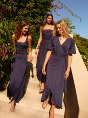 Navy Blue Wrap Front Bridesmaid Maxi Dress - Image 1 of 10