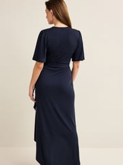 Navy Blue Wrap Front Bridesmaid Maxi Dress - Image 3 of 10