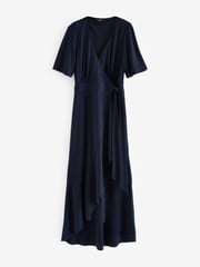 Navy Blue Wrap Front Bridesmaid Maxi Dress - Image 9 of 10