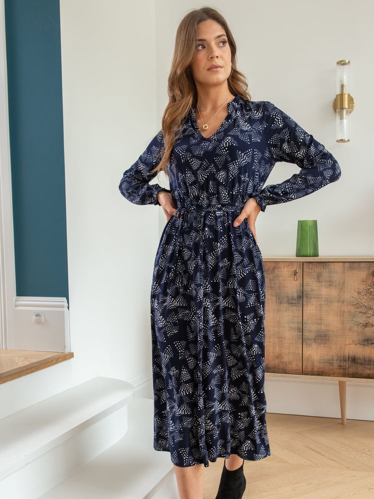 Pour Moi Blue Bridget Slinky Jersey Long Sleeve Midi Dress - Image 1 of 4