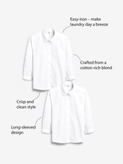 White Plus Fit 2 Pack Long Sleeve Formal School Shirts (3-18yrs) - Image 3 of 8
