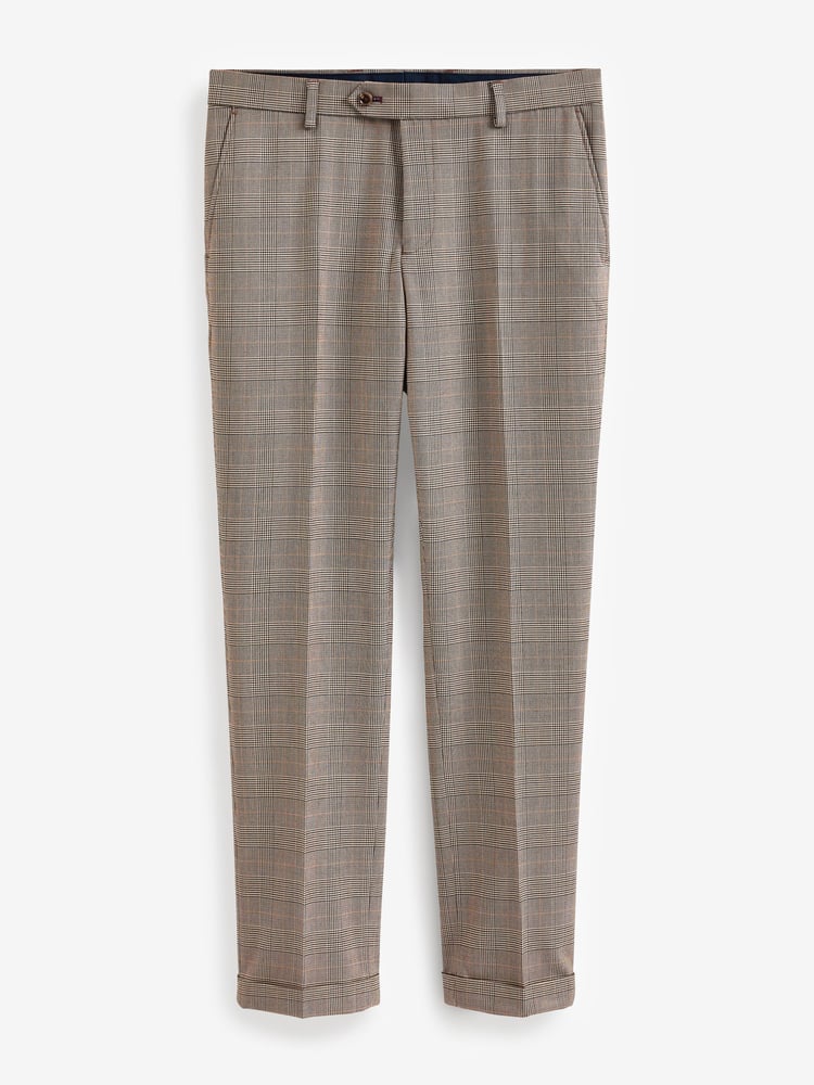 Taupe Slim Skinny Fit Check Suit: Trousers - Image 1 of 10