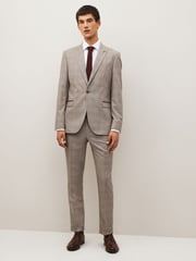 Taupe Slim Skinny Fit Check Suit: Trousers - Image 6 of 10