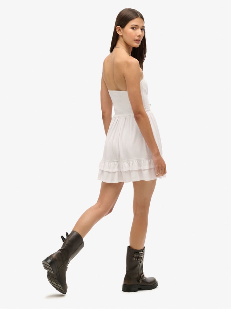 Superdry White 50s Lace Bandeau Mini 100% Cotton Dress - Image 2 of 5