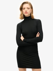 Superdry Black Long Sleeve High Neck Mini Dress - Image 1 of 6