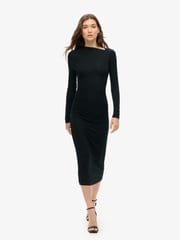 Superdry Black Long Sleeve Ruched Midi Dress - Image 1 of 3