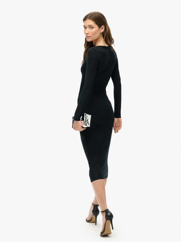 Superdry Black Long Sleeve Ruched Midi Dress - Image 2 of 3
