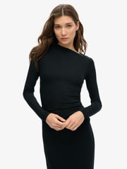 Superdry Black Long Sleeve Ruched Midi Dress - Image 3 of 3