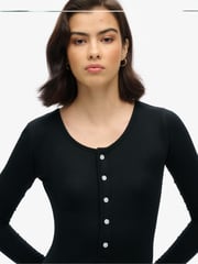 Superdry Black Henley Long Sleeve Midi Dress - Image 3 of 6