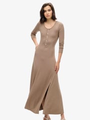 Superdry Fossil Brown Henley Long Sleeve Midi Dress - Image 1 of 3