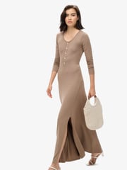 Superdry Fossil Brown Henley Long Sleeve Midi Dress - Image 2 of 3