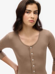 Superdry Fossil Brown Henley Long Sleeve Midi Dress - Image 3 of 3