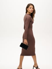 Superdry Chocolate Brown Long Sleeve Ruched Midi Dress - Image 4 of 6