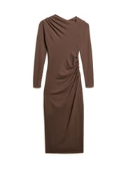 Superdry Chocolate Brown Long Sleeve Ruched Midi Dress - Image 5 of 6