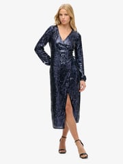 Superdry Navy Sequin Sequin Wrap Maxi Dress - Image 1 of 4
