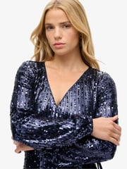 Superdry Navy Sequin Sequin Wrap Maxi Dress - Image 2 of 4