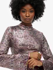 Superdry Floral Sequin Long Sleeve Printed Sequin 100% Cotton Mini Dress - Image 3 of 5