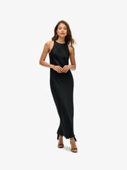 Superdry Black Superdry Satin Racer Midi Dress - Image 1 of 7