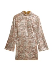 Superdry Paisley Sequin Long Sleeve Printed Sequin 100% Cotton Mini Dress - Image 5 of 6