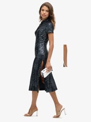 Superdry Gunmetal Sequin Mandarin Sequin Midi Dress - Image 2 of 3