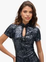 Superdry Gunmetal Sequin Mandarin Sequin Midi Dress - Image 3 of 3