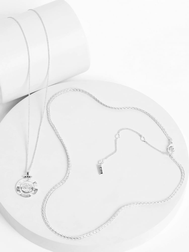 PILGRIM Silver Nomad 2 in 1 Coin and Rope Chain Necklace - Image 1 of 4