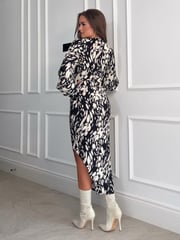 Girl In Mind Black Abstract Elsa Long Sleeve Wrap Asymmetric Dress - Image 2 of 4