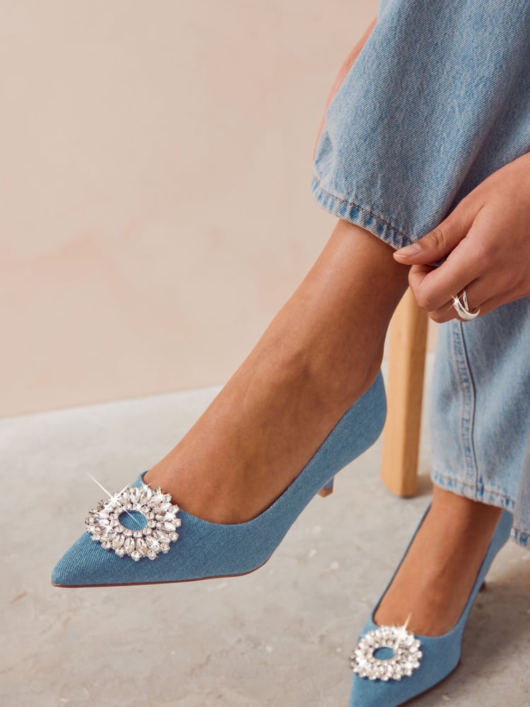 Denim Forever Comfort Jewel Trim Kitten Heels - Image 1 of 8