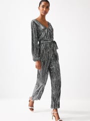 Metallic Plisse Long Sleeve Metallic Jumpsuit - Image 1 of 6