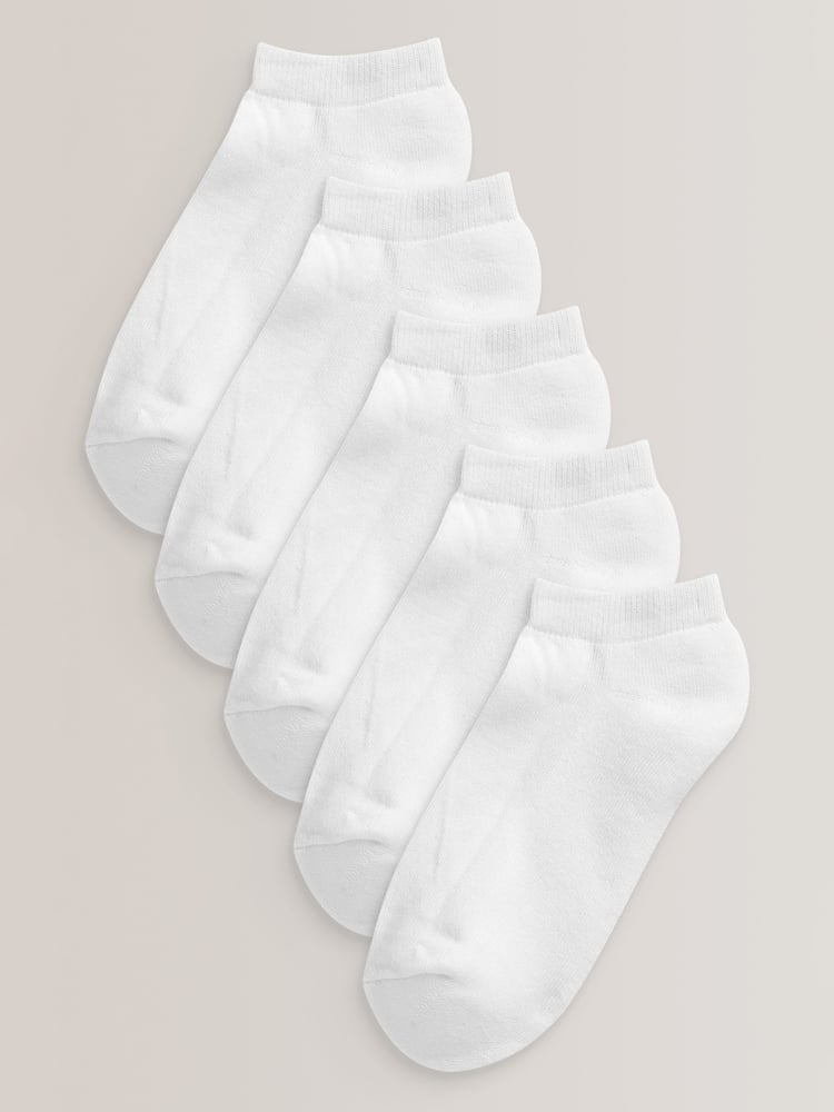 White 5 Pack Cotton Rich Cushioned Sole Trainer Socks - Image 1 of 3