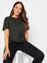 M&Co Black M&Co Angel Sleeve Shimmer Wrap Blouse - Image 1 of 4